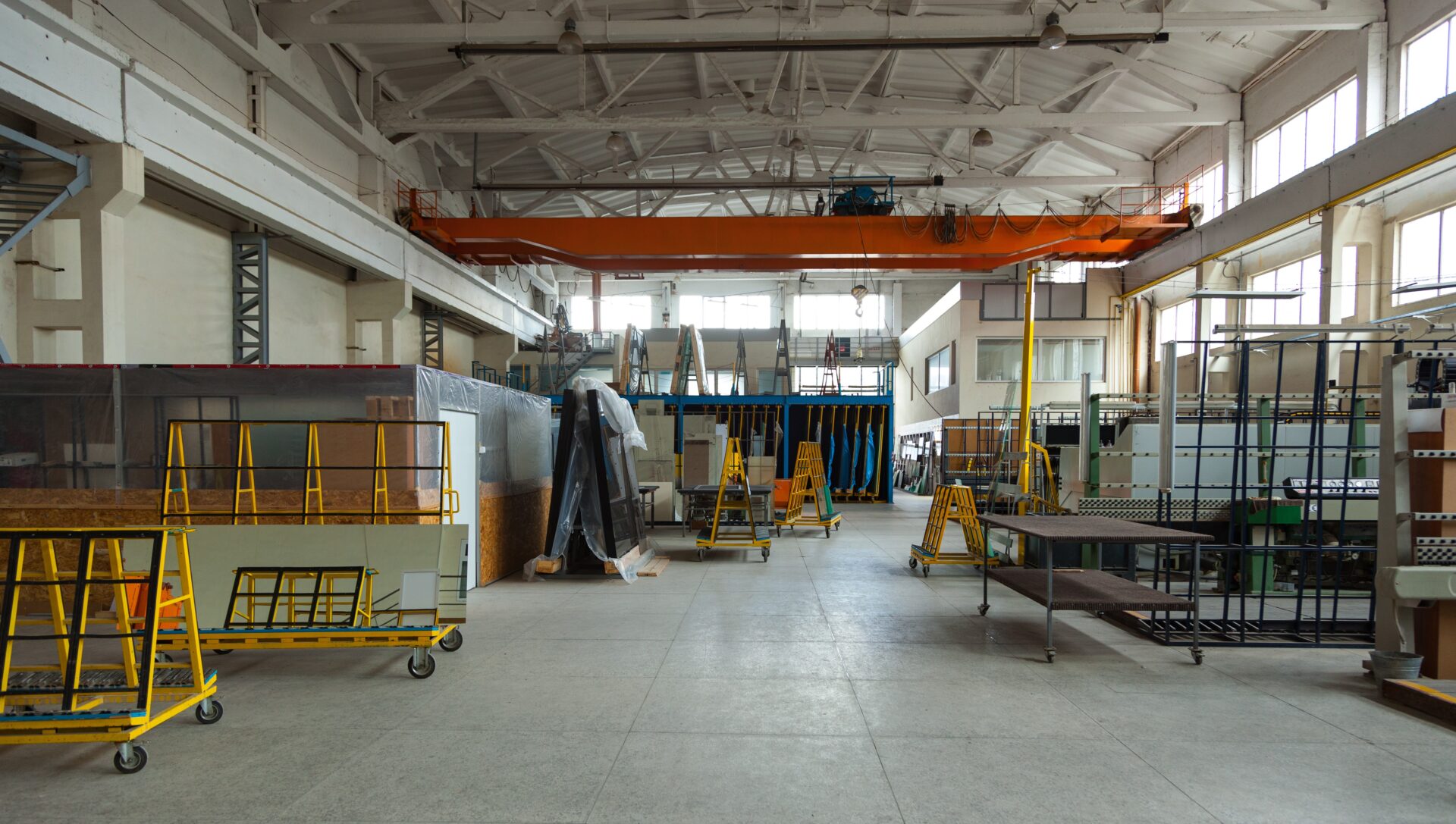 The interior of a large glass and mirror cutting factory